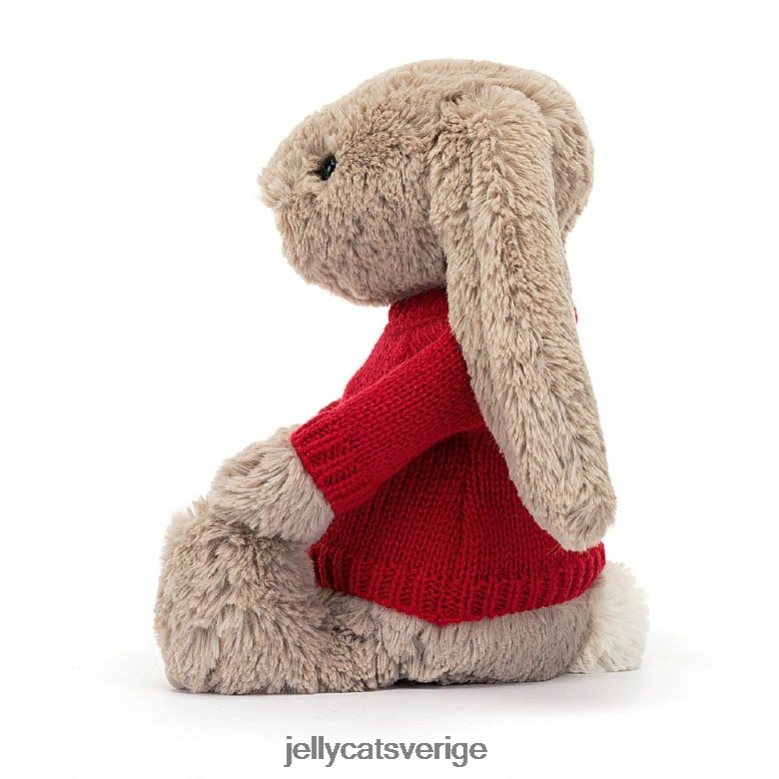 Jellycat leksak blyg kanin med personlig röd tröja beige 4206LT178