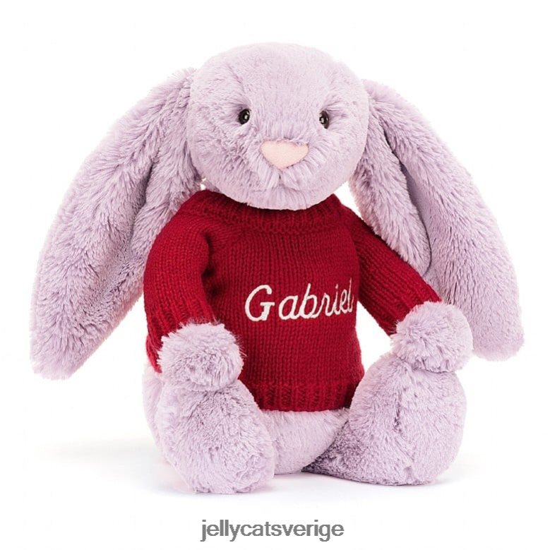 Jellycat leksak blyg kanin med personlig röd tröja lila 4206LT300