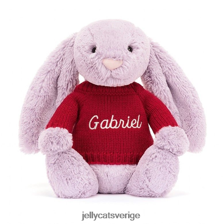 Jellycat leksak blyg kanin med personlig röd tröja lila 4206LT300