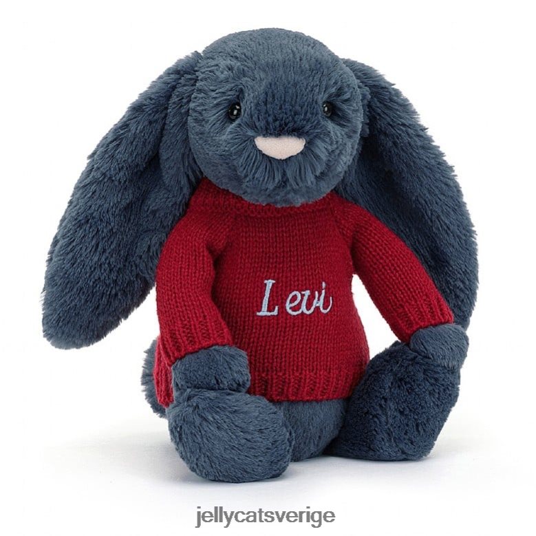 Jellycat leksak blyg kanin med personlig röd tröja marinblå 4206LT374