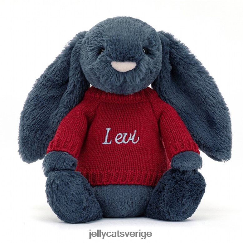 Jellycat leksak blyg kanin med personlig röd tröja marinblå 4206LT374