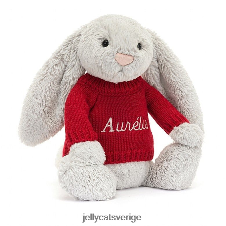 Jellycat leksak blyg kanin med personlig röd tröja silver 4206LT245