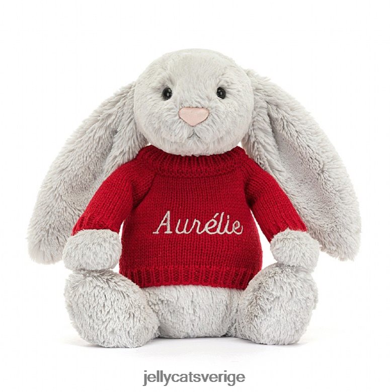 Jellycat leksak blyg kanin med personlig röd tröja silver 4206LT245