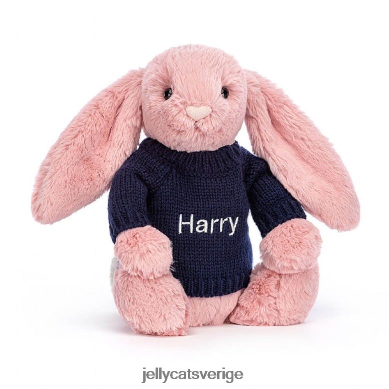 Jellycat leksak blyg kronblad kanin med personlig marin tröja sorbet rosa 4206LT413