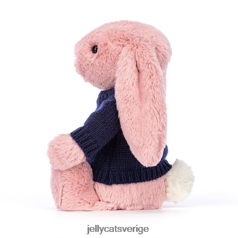 Jellycat leksak blyg kronblad kanin med personlig marin tröja sorbet rosa 4206LT413