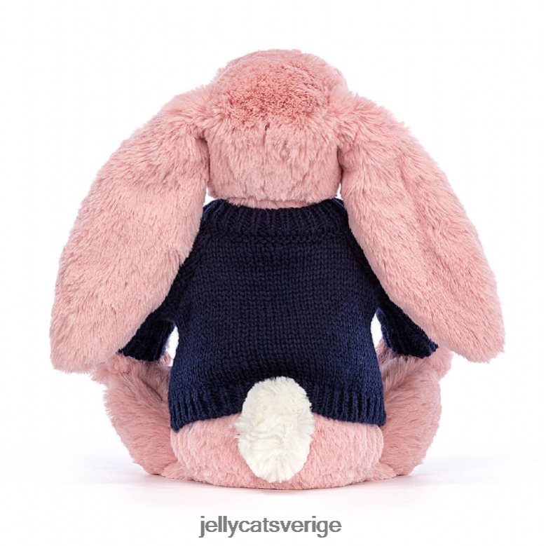 Jellycat leksak blyg kronblad kanin med personlig marin tröja sorbet rosa 4206LT413