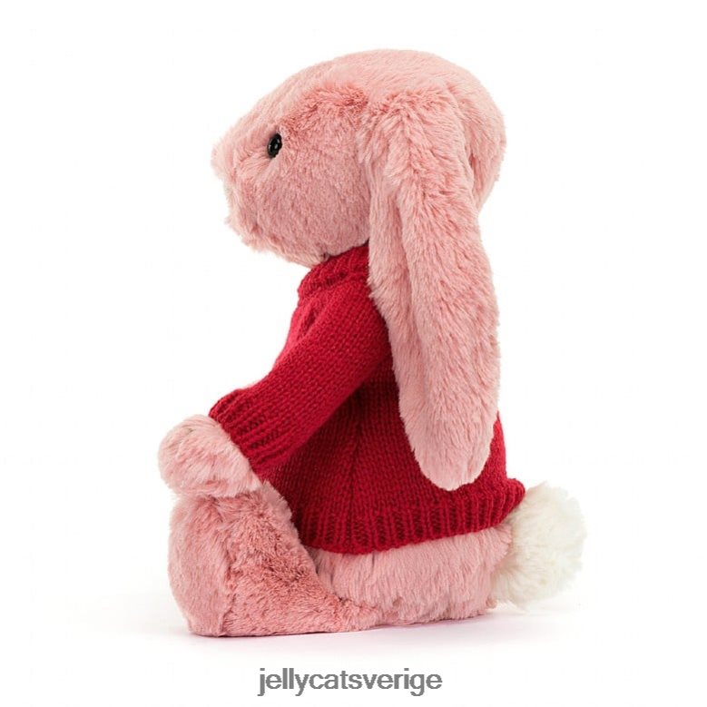 Jellycat leksak blyg kronblad kanin med personlig röd jumper sorbet rosa 4206LT299