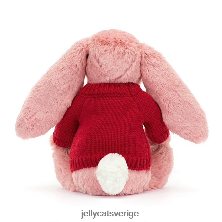 Jellycat leksak blyg kronblad kanin med personlig röd jumper sorbet rosa 4206LT299