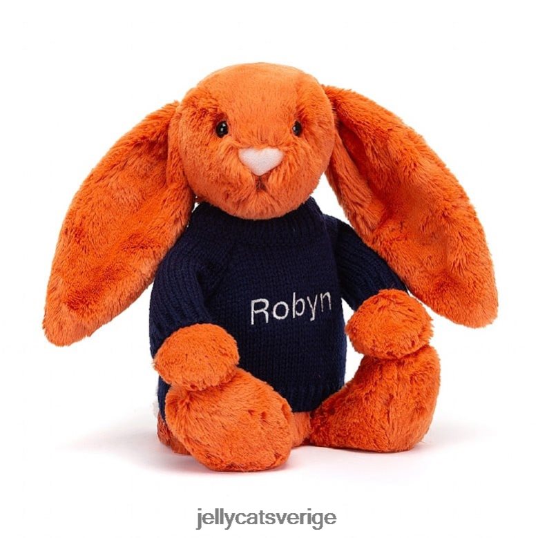 Jellycat leksak blyg mandarinkanin med personlig marin tröja orange 4206LT508
