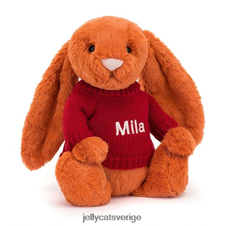 Jellycat leksak blyg mandarinkanin med personlig röd tröja orange 4206LT509