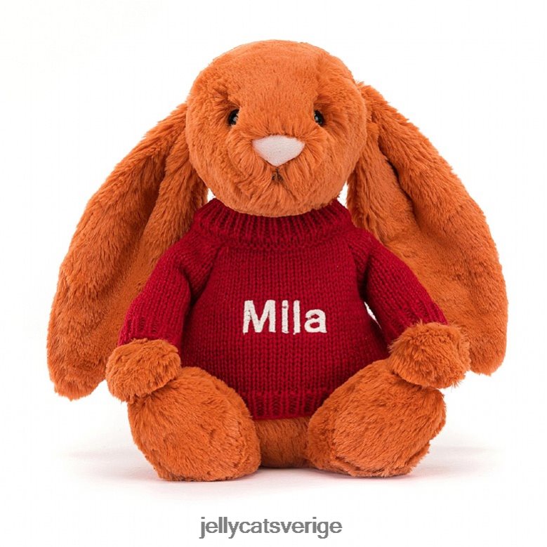 Jellycat leksak blyg mandarinkanin med personlig röd tröja orange 4206LT509
