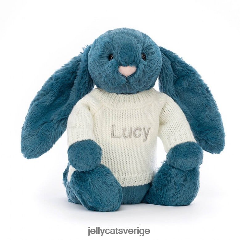 Jellycat leksak blyg mineralblå kanin med personlig gräddtröja kolboltblå 4206LT330