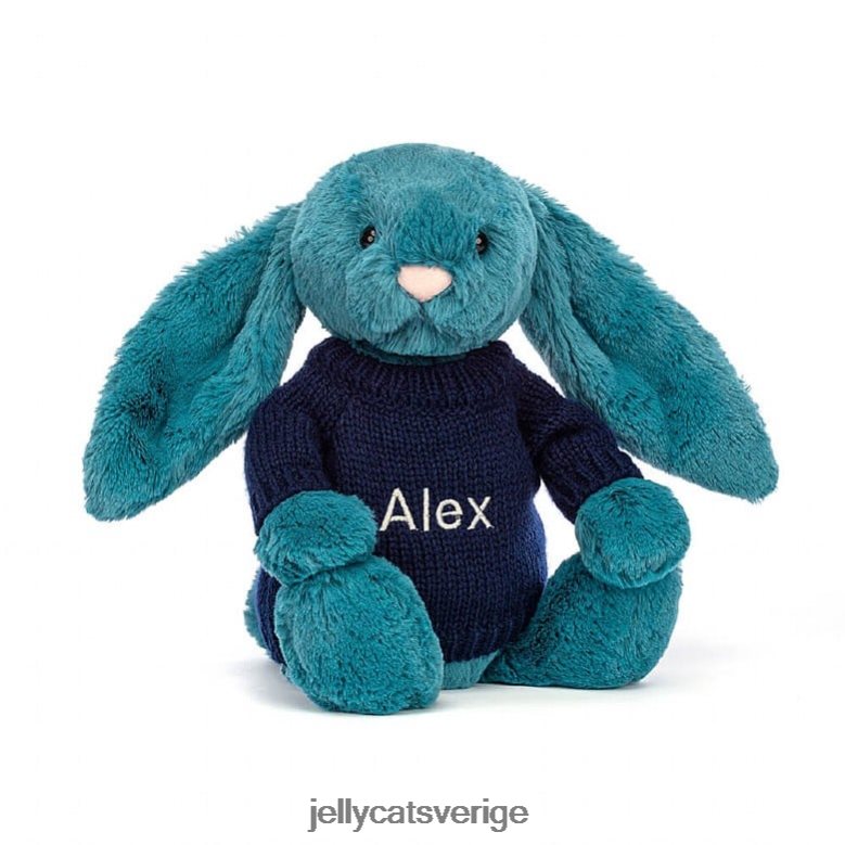 Jellycat leksak blyg mineralblå kanin med personlig marin tröja kolboltblå 4206LT316