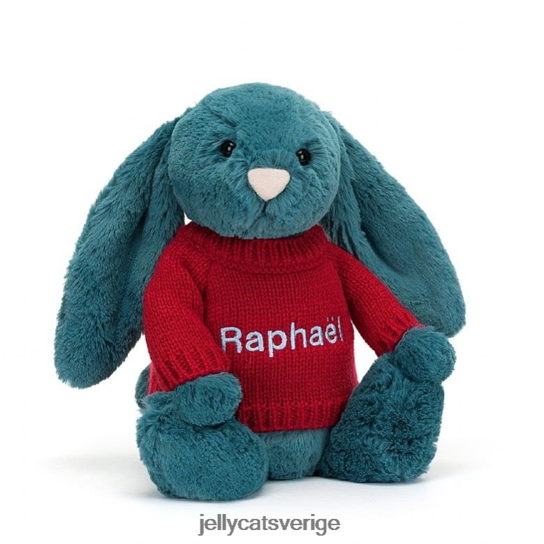 Jellycat leksak blyg mineralblå kanin med personlig röd tröja kolboltblå 4206LT415
