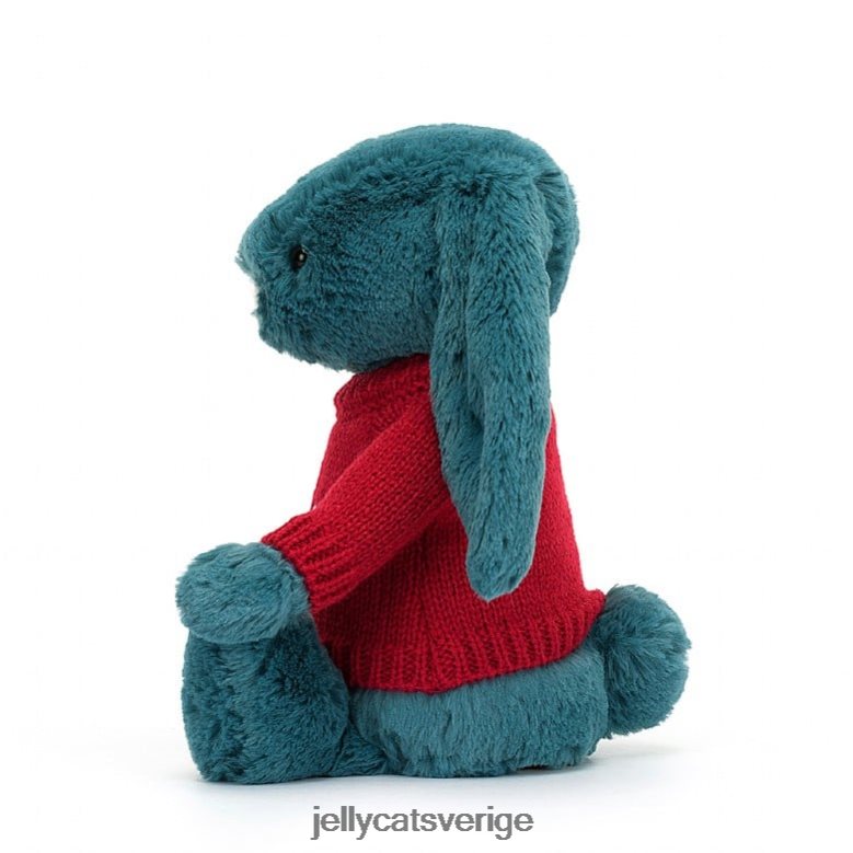 Jellycat leksak blyg mineralblå kanin med personlig röd tröja kolboltblå 4206LT415