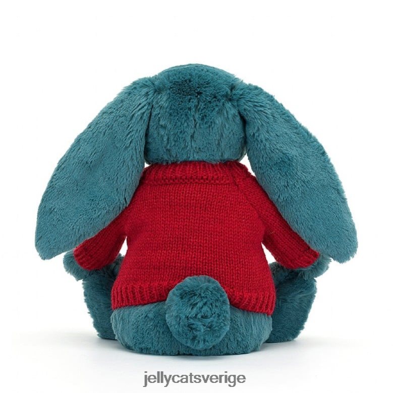 Jellycat leksak blyg mineralblå kanin med personlig röd tröja kolboltblå 4206LT415