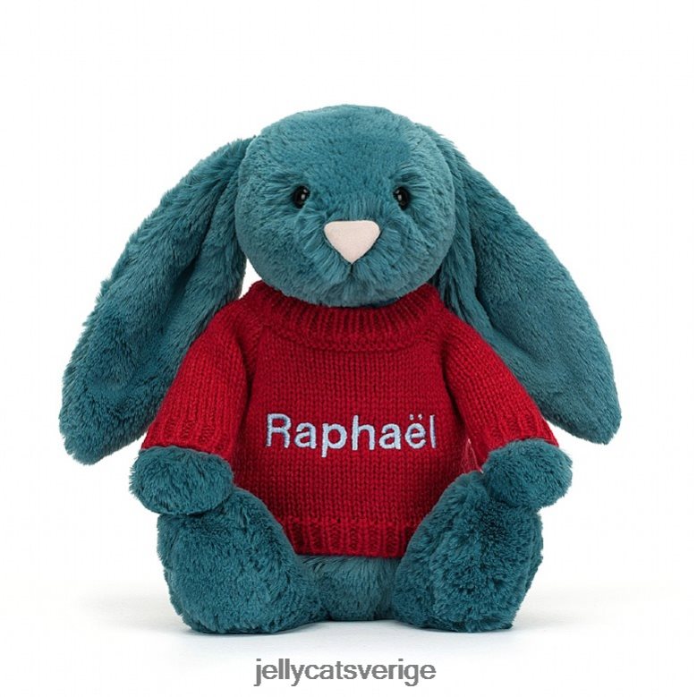 Jellycat leksak blyg mineralblå kanin med personlig röd tröja kolboltblå 4206LT415