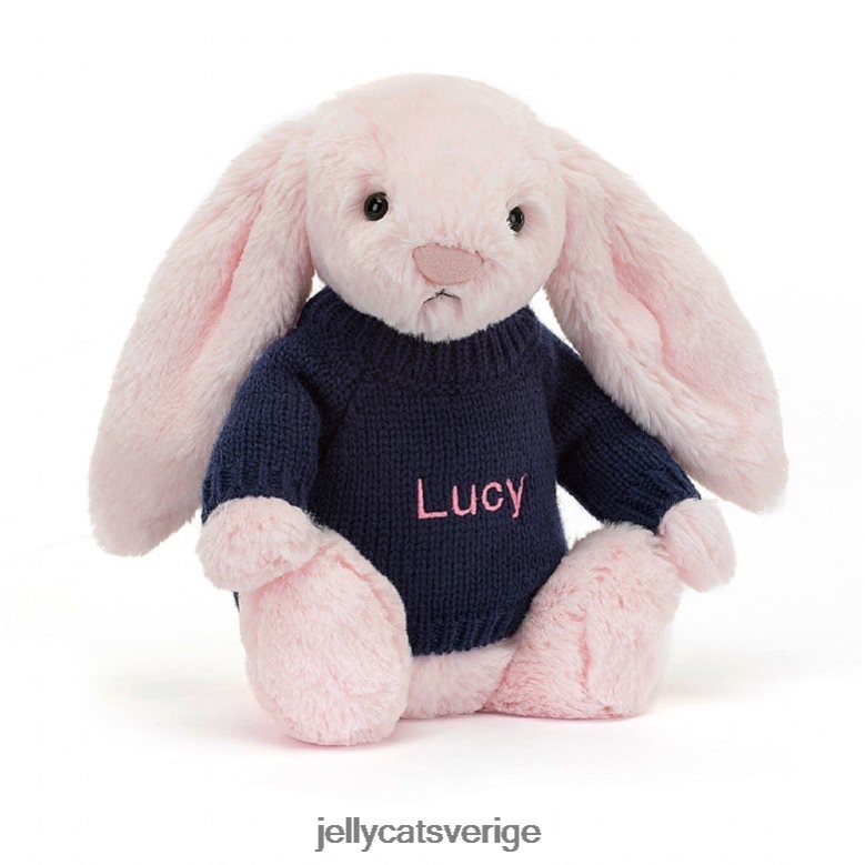 Jellycat leksak blyg rosa kanin med personlig marin tröja babyrosa 4206LT398
