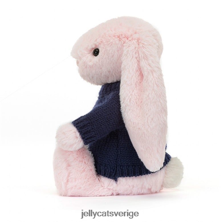 Jellycat leksak blyg rosa kanin med personlig marin tröja babyrosa 4206LT398