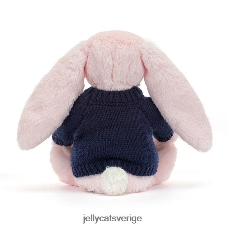 Jellycat leksak blyg rosa kanin med personlig marin tröja babyrosa 4206LT398