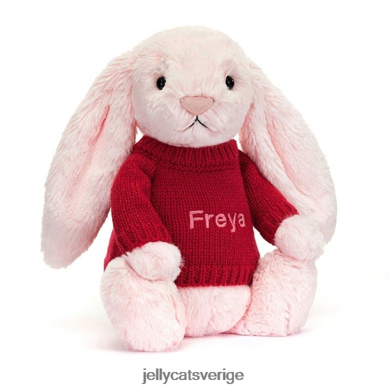 Jellycat leksak blyg rosa kanin med personlig röd tröja babyrosa 4206LT172