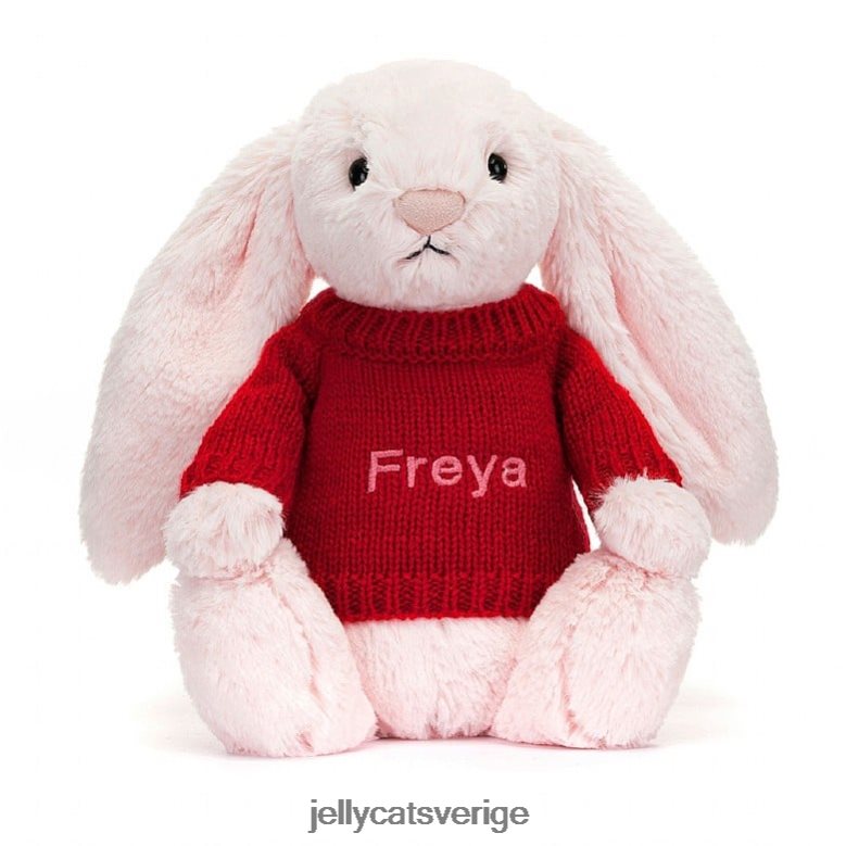 Jellycat leksak blyg rosa kanin med personlig röd tröja babyrosa 4206LT172