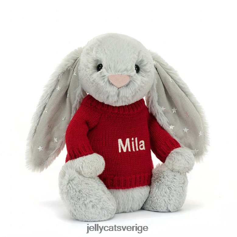 Jellycat leksak blyg skimmer kanin med personlig röd tröja grå 4206LT416