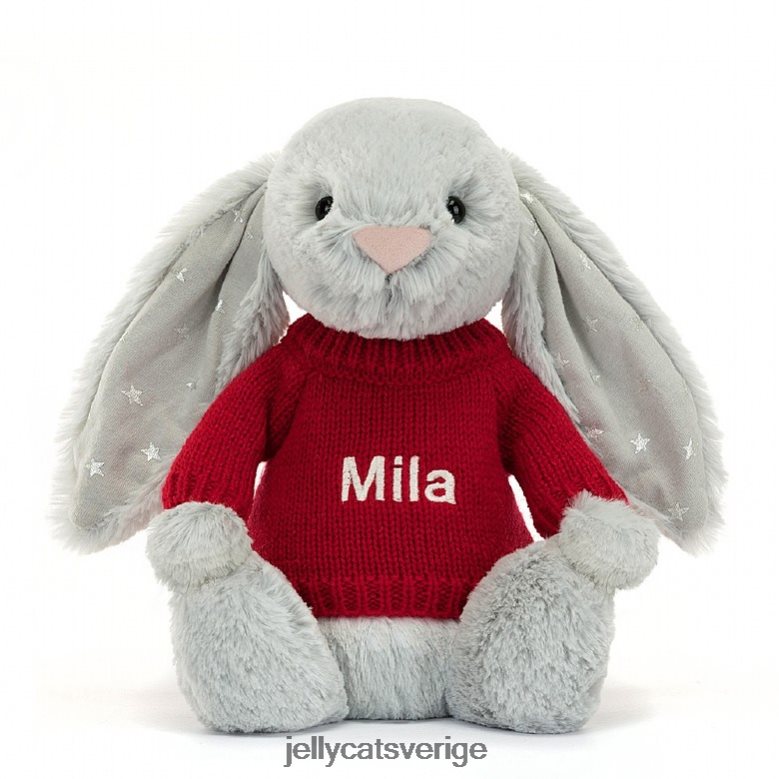Jellycat leksak blyg skimmer kanin med personlig röd tröja grå 4206LT416