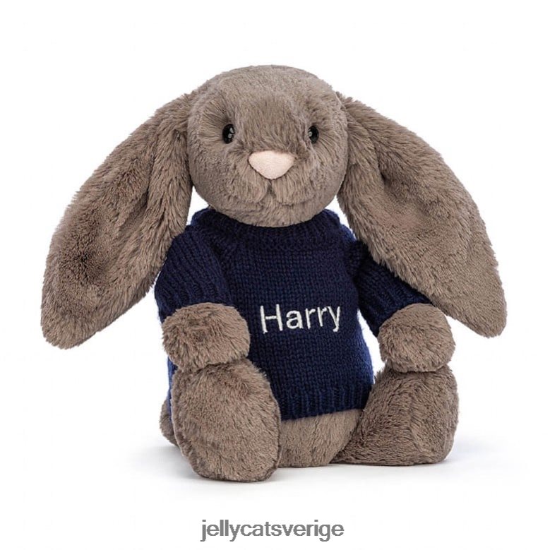 Jellycat leksak blyg tryffelkanin med personlig marin tröja brun 4206LT373