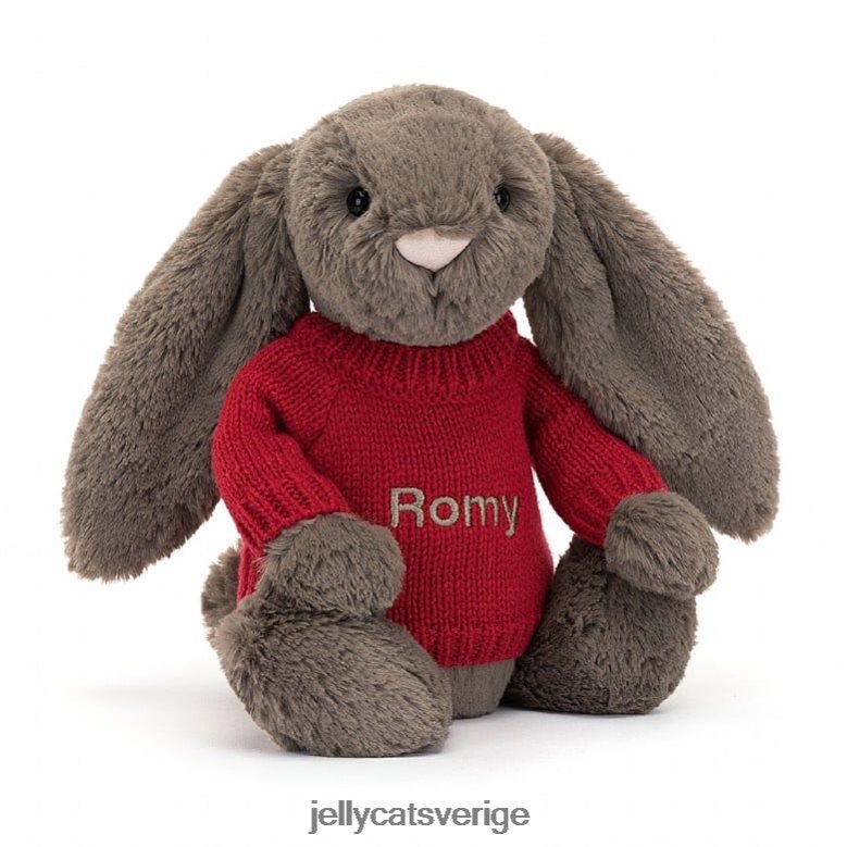 Jellycat leksak blyg tryffelkanin med personlig röd tröja brun 4206LT270