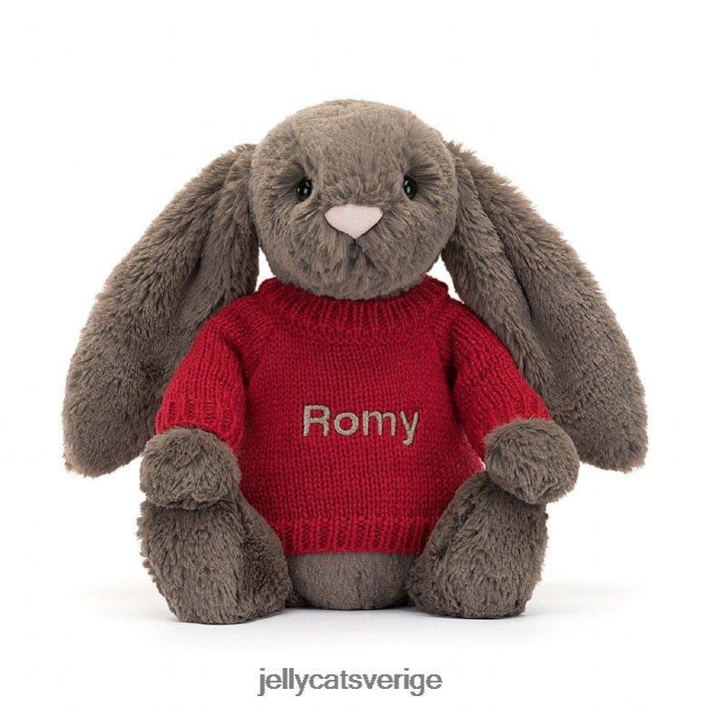 Jellycat leksak blyg tryffelkanin med personlig röd tröja brun 4206LT270