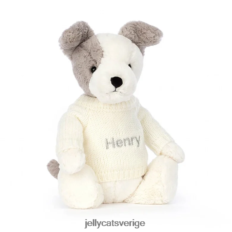 Jellycat leksak bashful terrier med personlig gräddtröja grå och vit 4206LT521