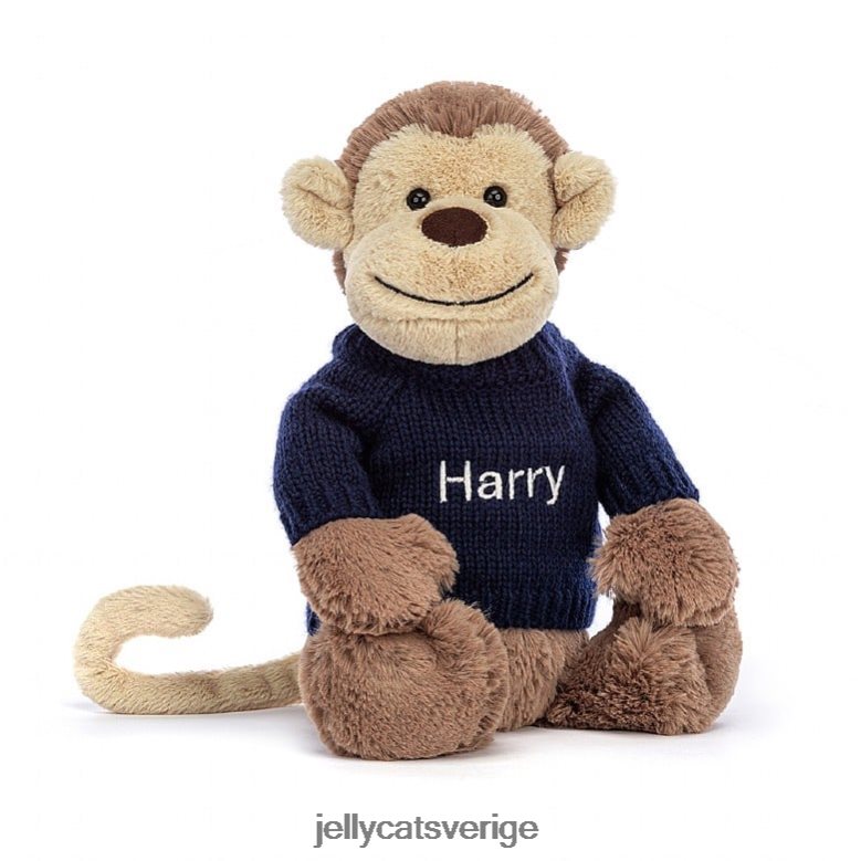 Jellycat leksak blyg apa med personlig marin tröja brun 4206LT192
