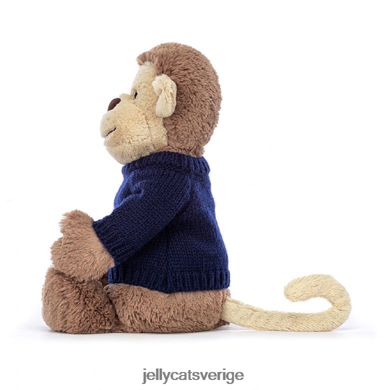 Jellycat leksak blyg apa med personlig marin tröja brun 4206LT192