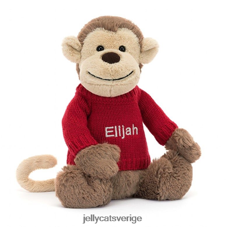Jellycat leksak blyg apa med personlig röd tröja brun 4206LT189