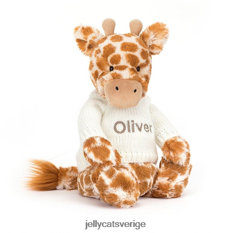 Jellycat leksak blyg giraff med personlig gräddtröja apelsin 4206LT240