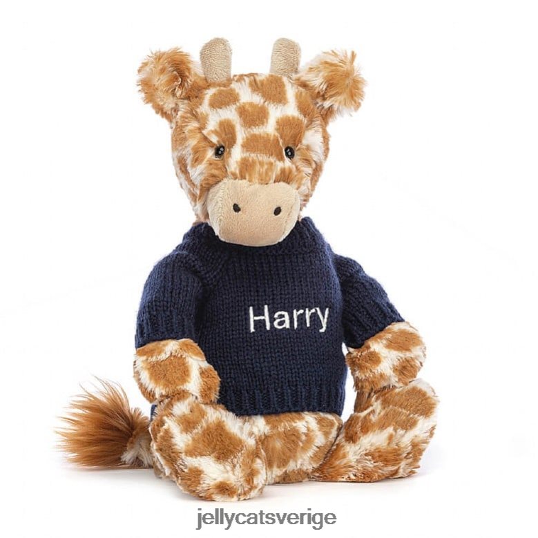 Jellycat leksak blyg giraff med personlig marin tröja orange 4206LT283