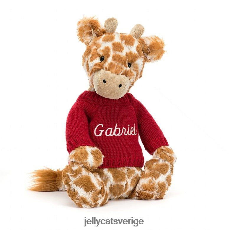 Jellycat leksak blyg giraff med personlig röd tröja orange 4206LT224