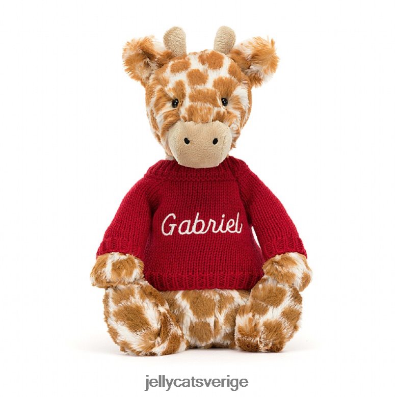 Jellycat leksak blyg giraff med personlig röd tröja orange 4206LT224
