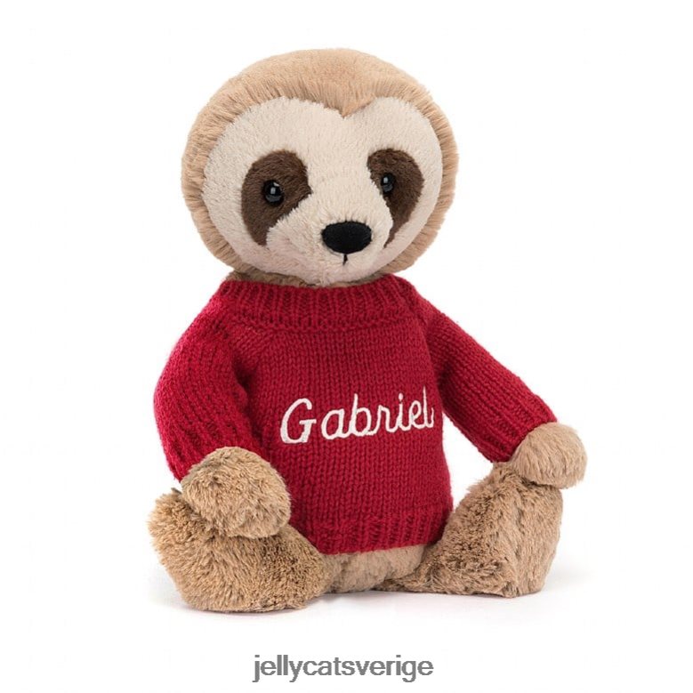 Jellycat leksak blyg sengångare med personlig röd jumper tan 4206LT205