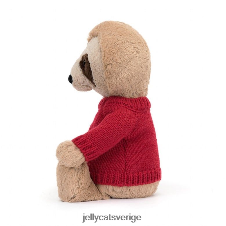 Jellycat leksak blyg sengångare med personlig röd jumper tan 4206LT205