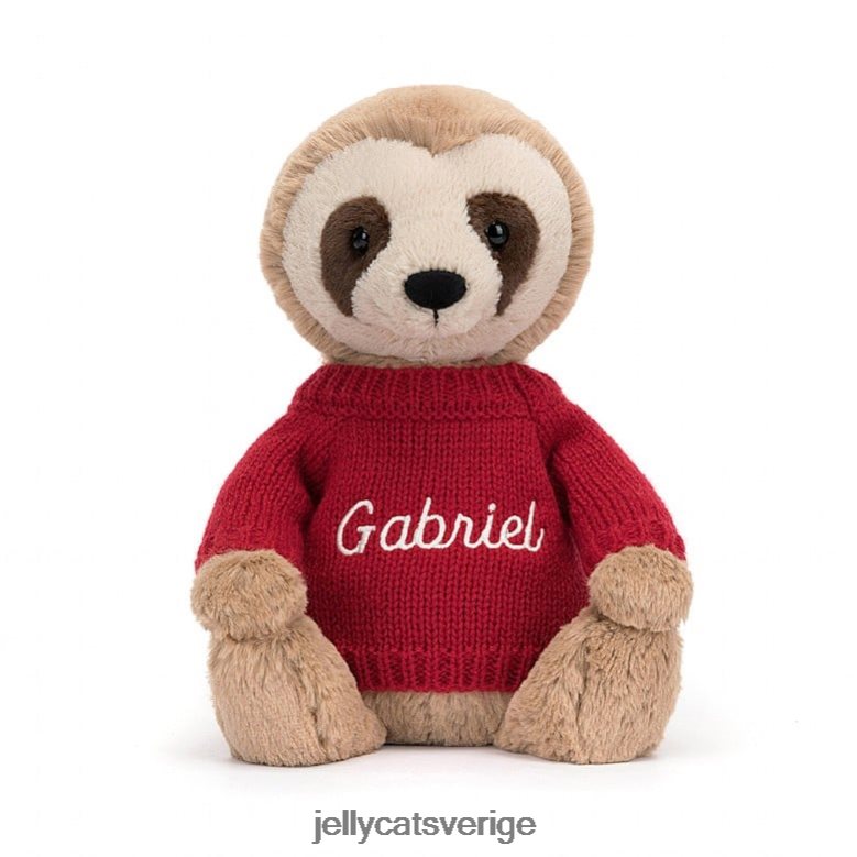 Jellycat leksak blyg sengångare med personlig röd jumper tan 4206LT205