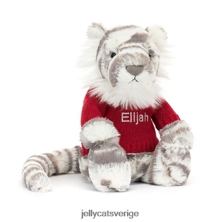 Jellycat leksak blyg snötiger med personlig röd tröja grå och vit 4206LT581
