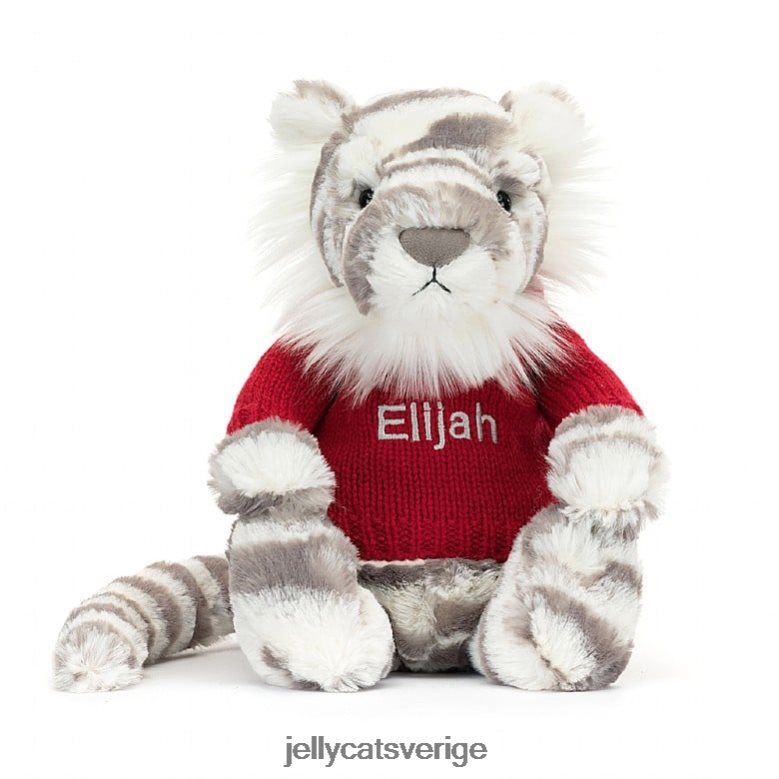 Jellycat leksak blyg snötiger med personlig röd tröja grå och vit 4206LT581