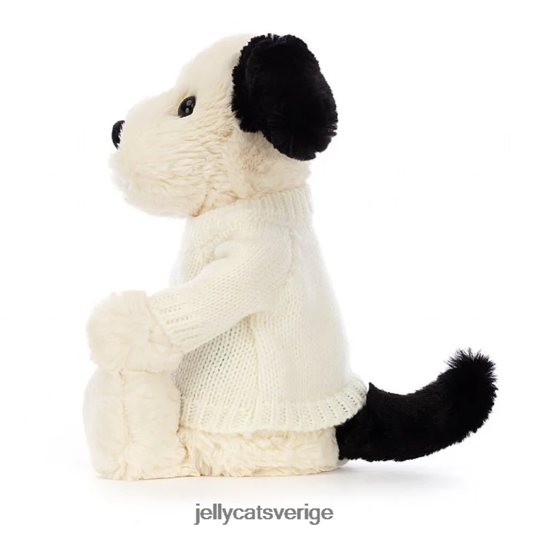 Jellycat leksak blyg svart & gräddvalp med personlig gräddtröja svart och vit 4206LT256