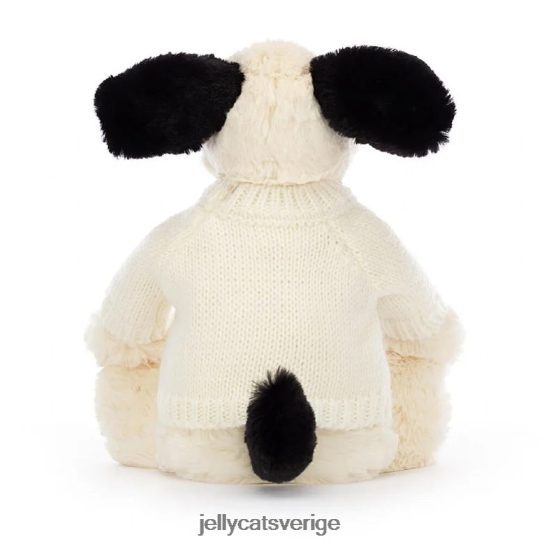 Jellycat leksak blyg svart & gräddvalp med personlig gräddtröja svart och vit 4206LT256