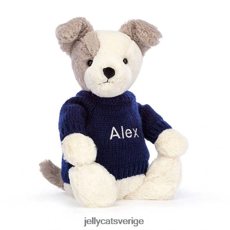 Jellycat leksak blyg terrier med personlig marin tröja grå och vit 4206LT516