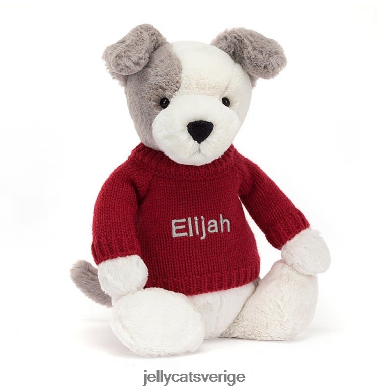 Jellycat leksak blyg terrier med personlig röd tröja grå och vit 4206LT515