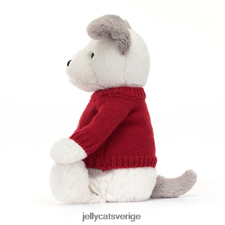 Jellycat leksak blyg terrier med personlig röd tröja grå och vit 4206LT515