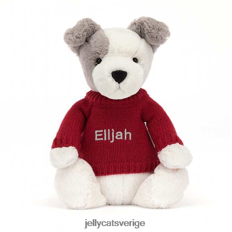Jellycat leksak blyg terrier med personlig röd tröja grå och vit 4206LT515